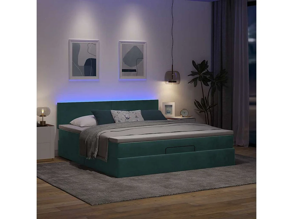 Estrutura de cama otomana com colchão 160x200 cm verde escuro