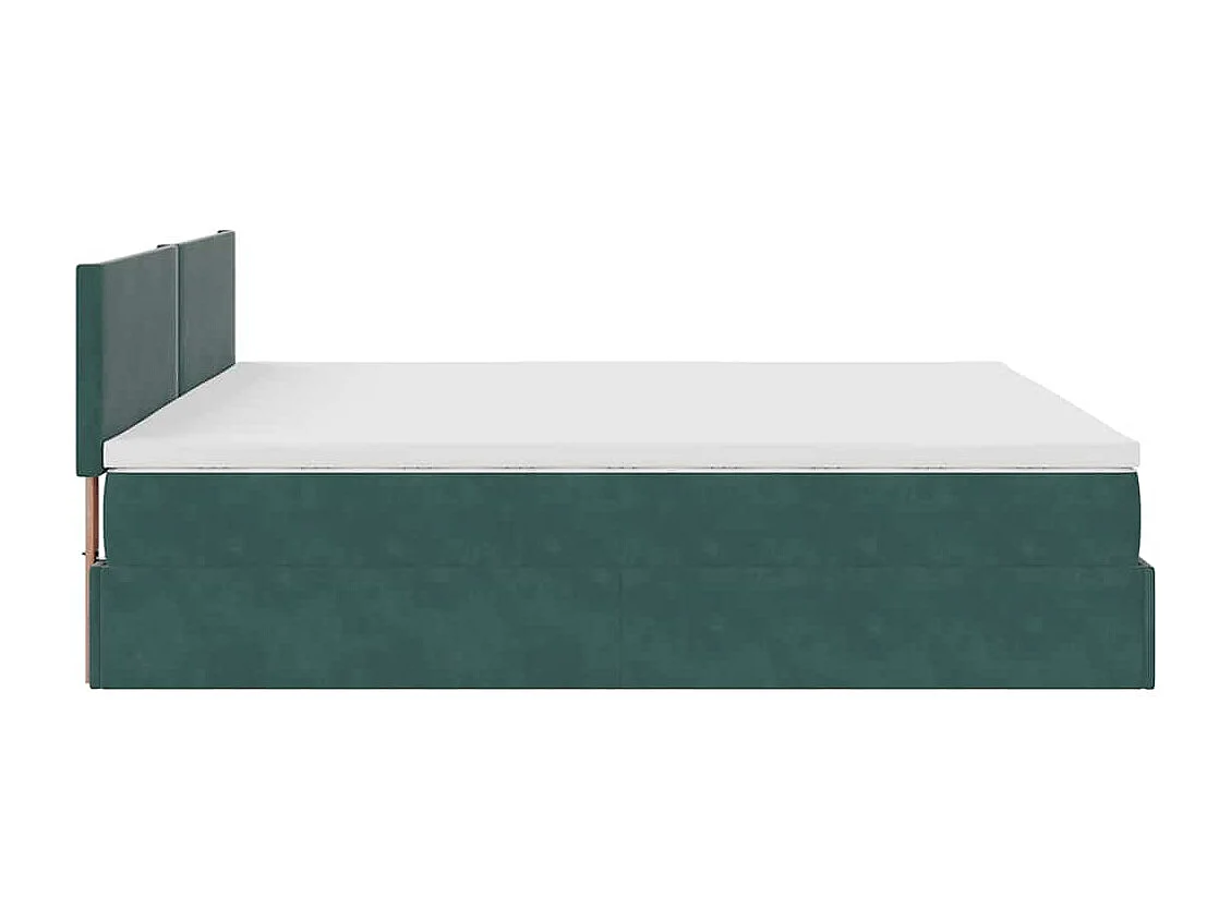 Cadre de lit ottoman avec matelas vert foncé 160x200 cm velours
