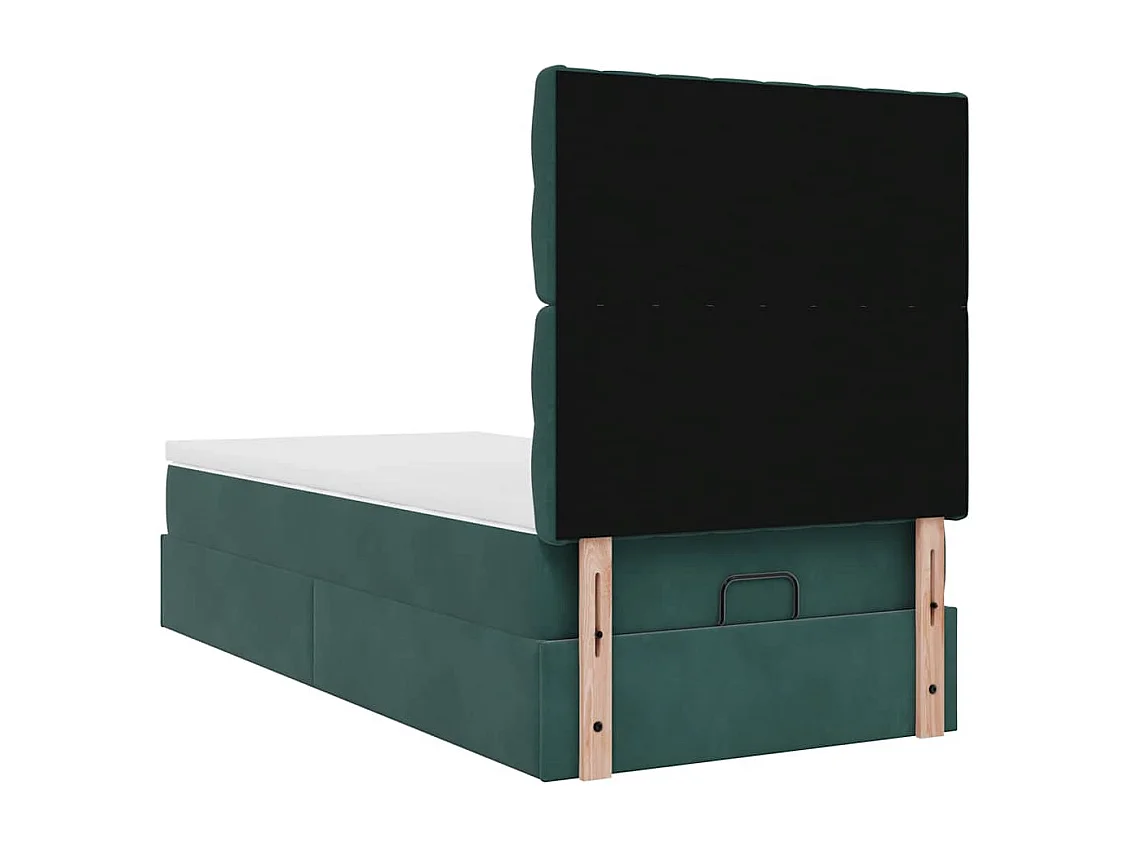 Cadre de lit ottoman avec matelas vert foncé 100x200 cm velours
