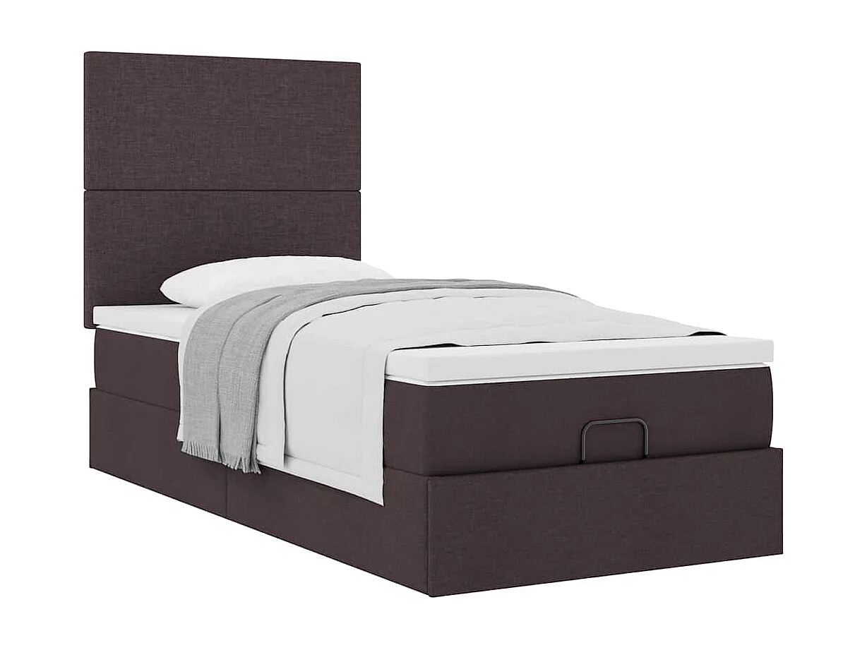 Cadre de lit ottoman avec matelas marron foncé 90x200 cm tissu
