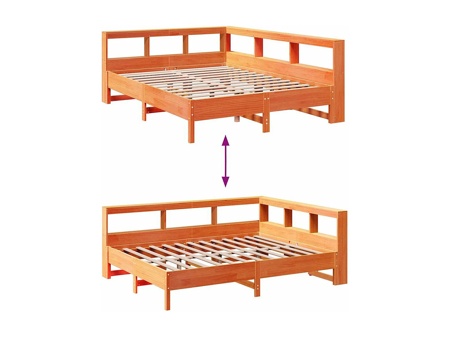 Lit bibliothèque sans matelas cire marron 150x200 cm pin massif