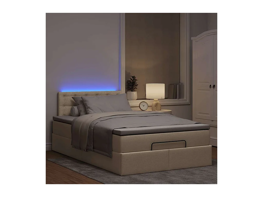 Ottoman bed met matras en LED's 120x200cm stof crèmekleurig