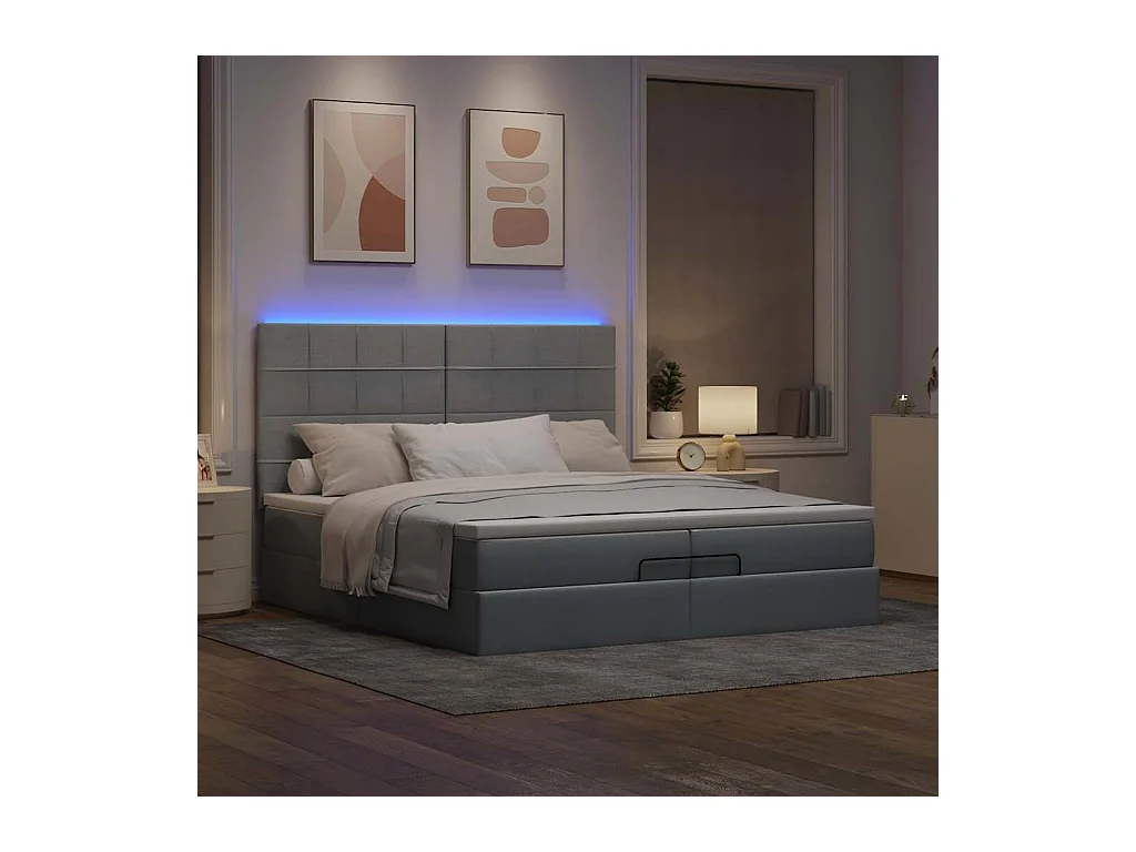 Cadre de lit ottoman et matelas gris clair 200x200cm tissu