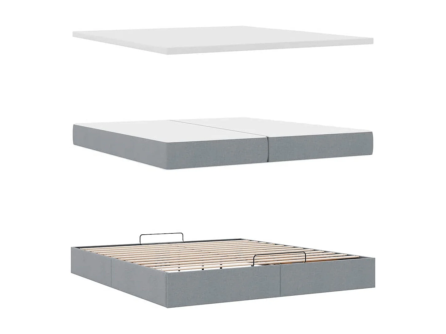 Cadre de lit ottoman et matelas gris clair 200x200cm tissu