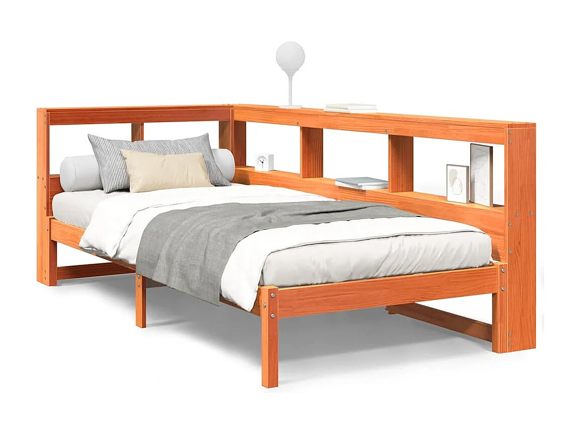 Lit bibliothèque sans matelas cire marron 90x200 cm pin massif