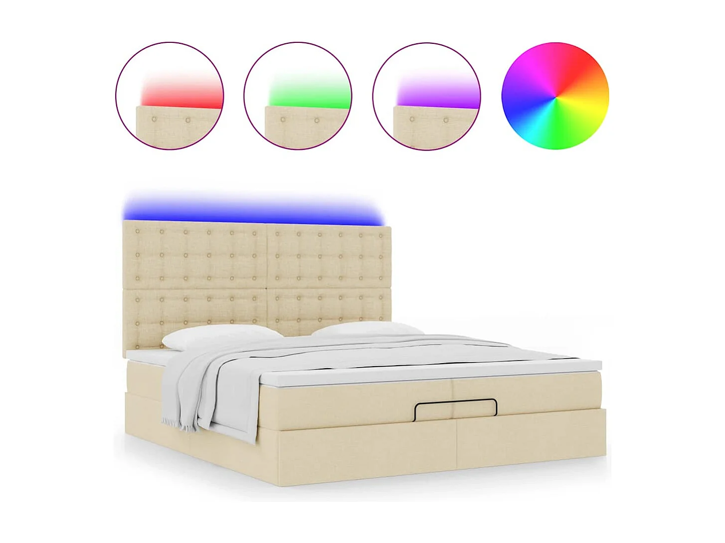 Cadre de lit ottoman avec matelas crème 200x200cm tissu