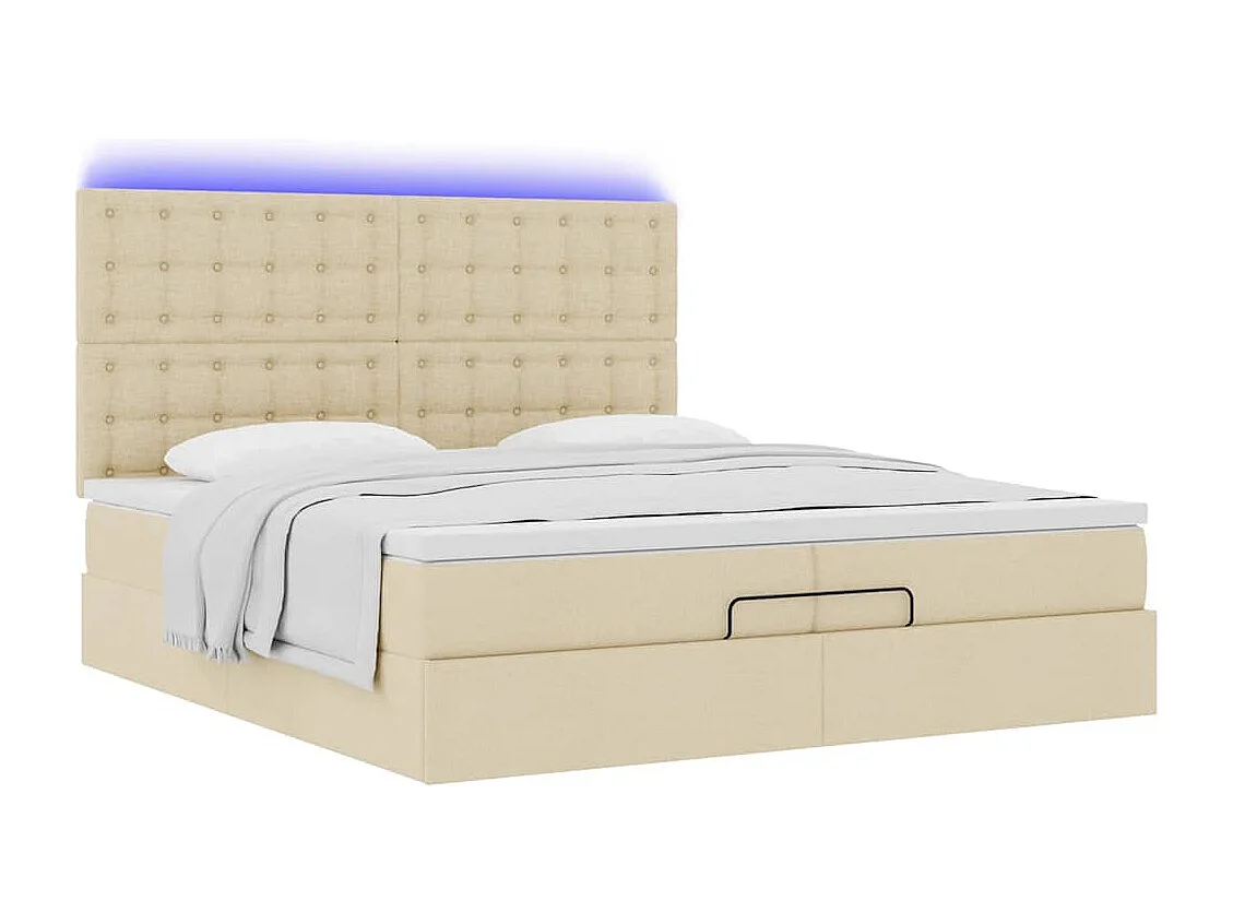 Cadre de lit ottoman avec matelas crème 200x200cm tissu