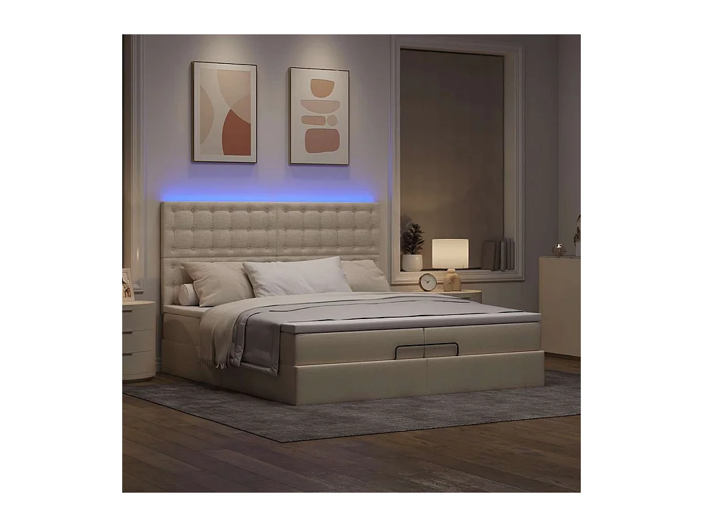 Cadre de lit ottoman avec matelas crème 200x200cm tissu