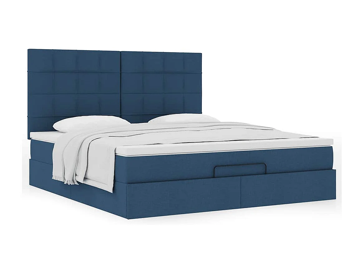 Estrutura de cama otomana com colchão 160x200 cm tecido azul