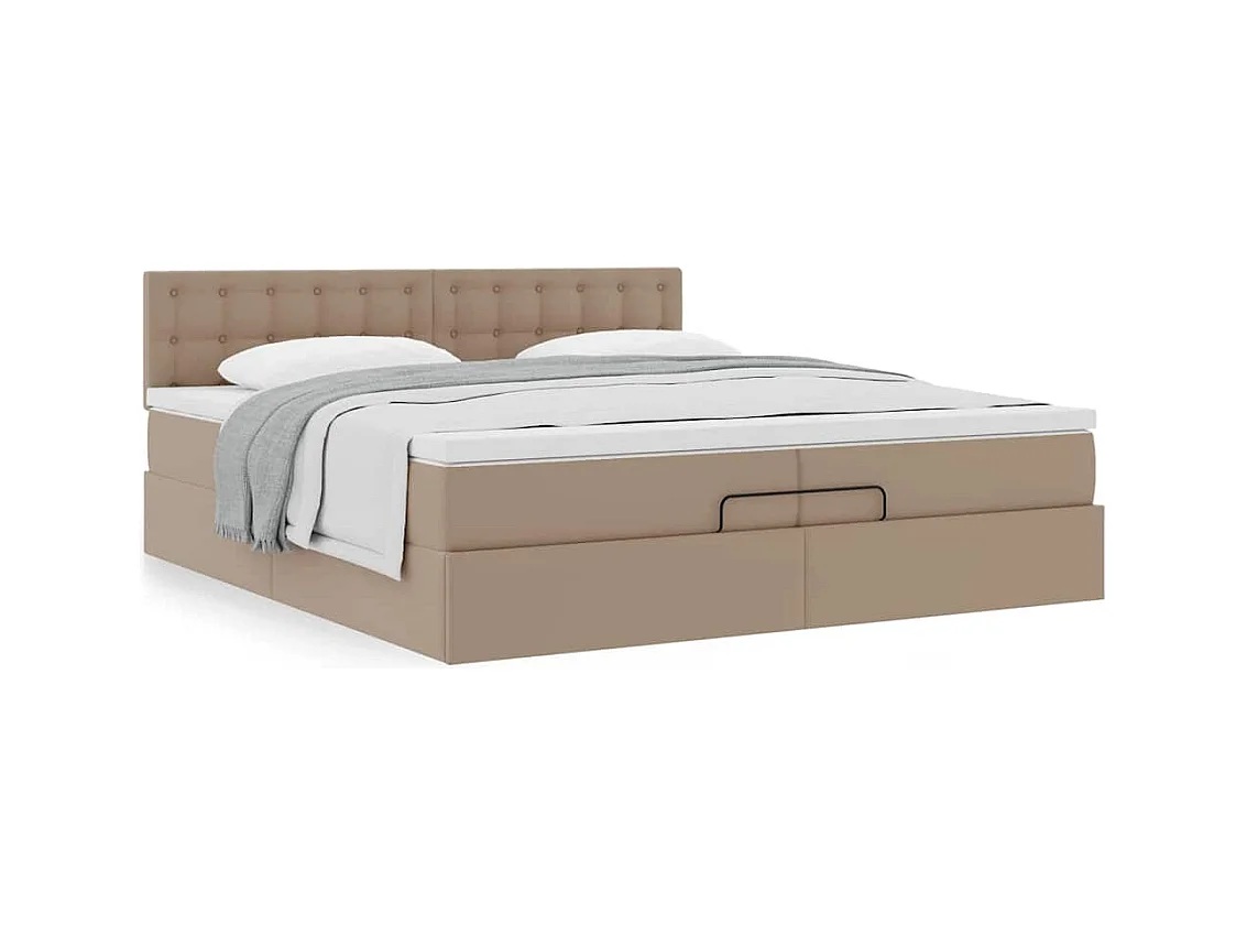 Cadre de lit ottoman et matelas cappuccino 200x200cm similicuir