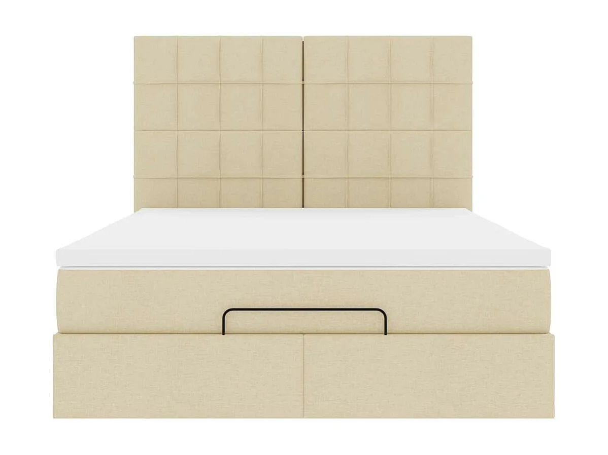 Cadre de lit ottoman avec matelas crème 140x200 cm tissu