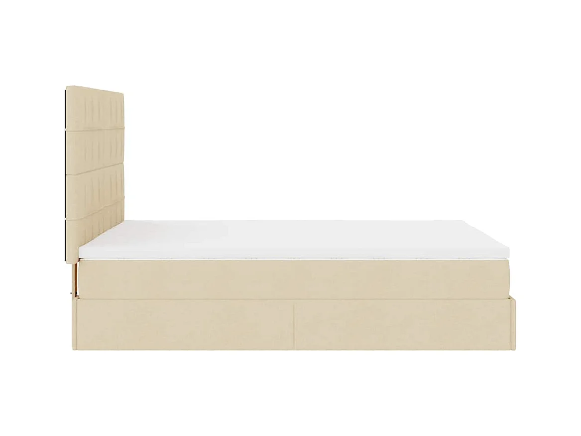 Cadre de lit ottoman avec matelas crème 140x200 cm tissu