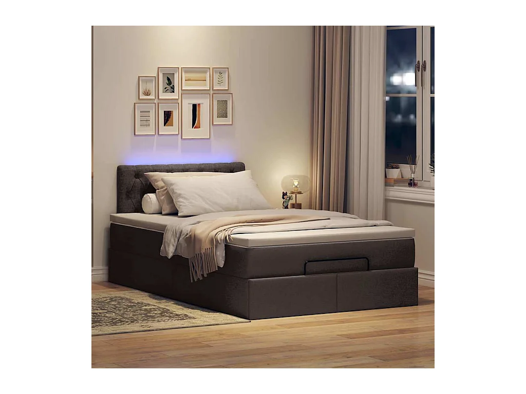 Ottoman bed met matras en LED's 120x200 cm stof donkerbruin