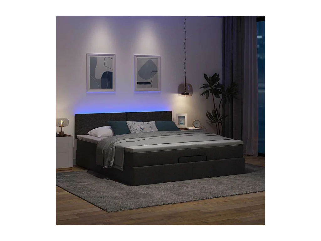 Cadre de lit ottoman avec matelas noir 200x200cm tissu