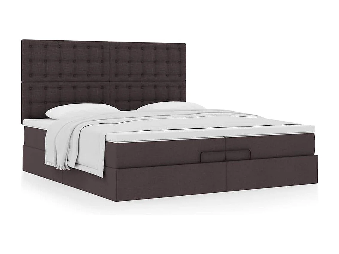 Estrutura de cama otomana com colchões tecido castanho escuro