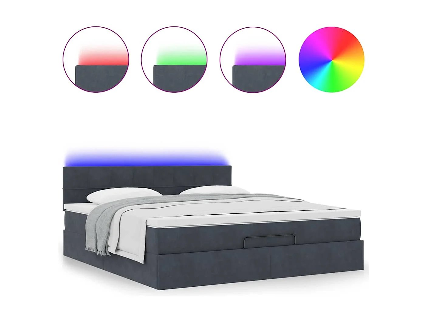 Cadre de lit ottoman avec matelas gris foncé 180x200 cm velours