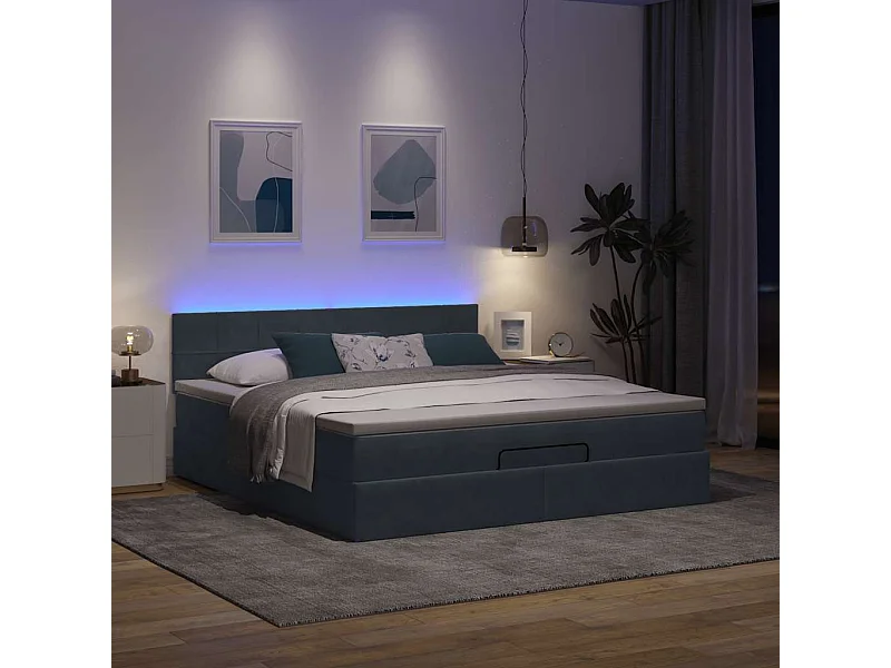 Ottoman bed met matras en LED's 180x200cm fluweel donkergrijs