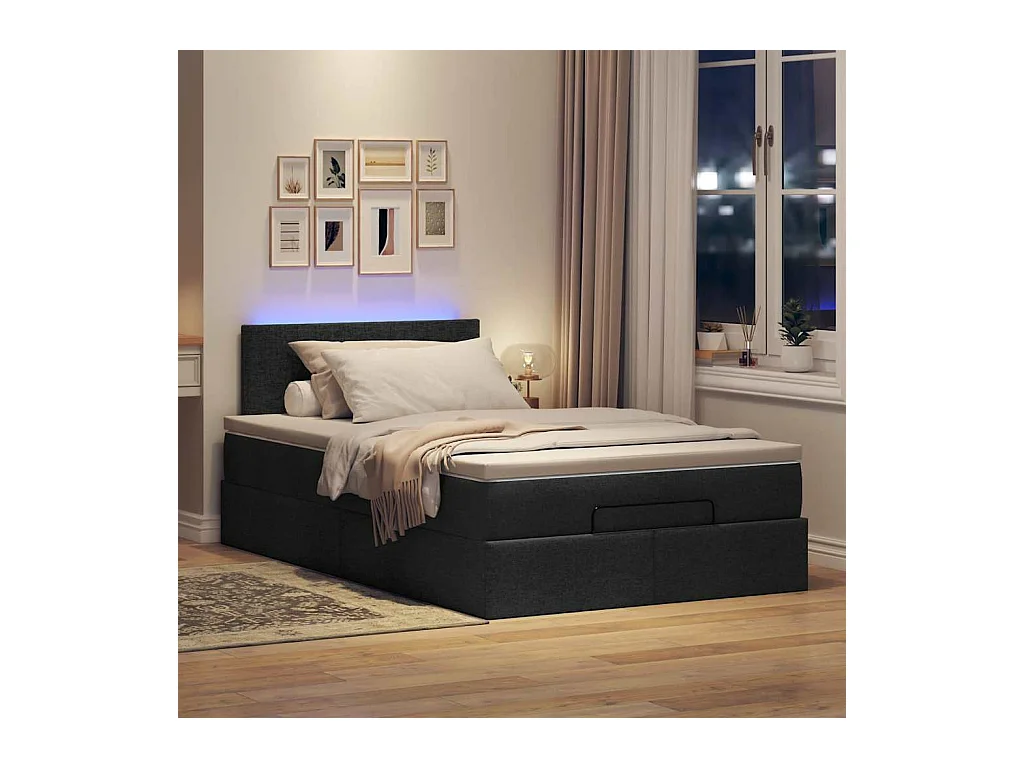 Lit ottoman avec matelas noir 120x190 cm tissu
