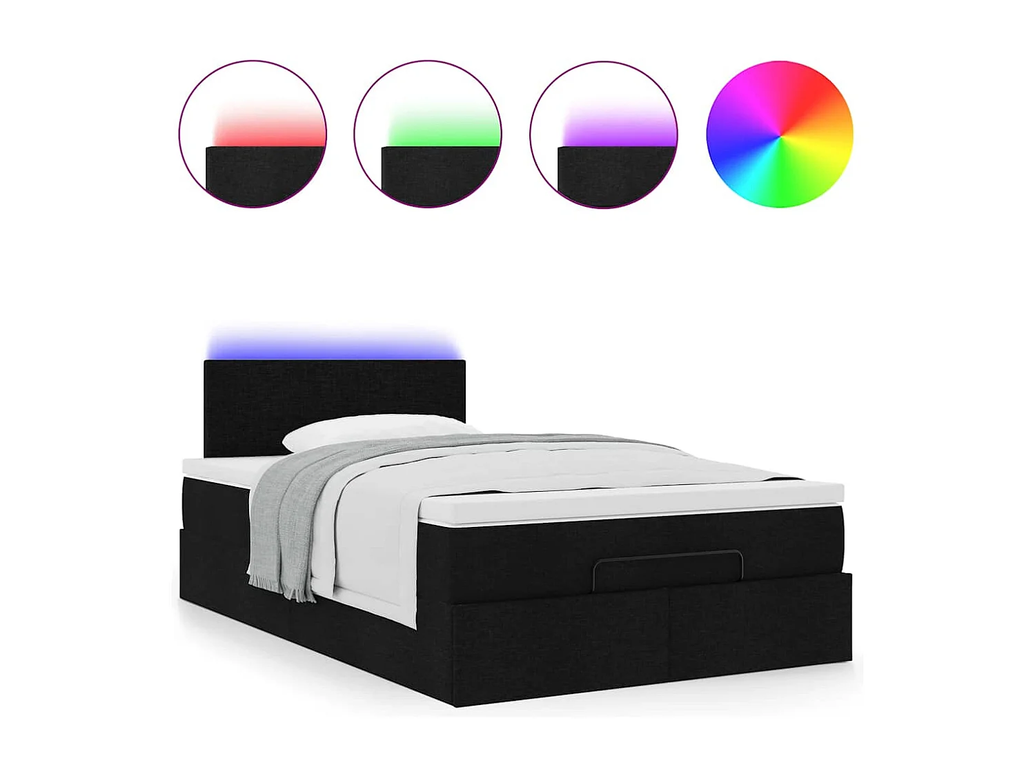 Lit ottoman avec matelas noir 120x190 cm tissu