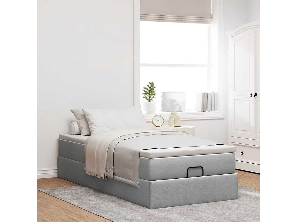 Cadre de lit ottoman avec matelas gris clair 80x200 cm tissu