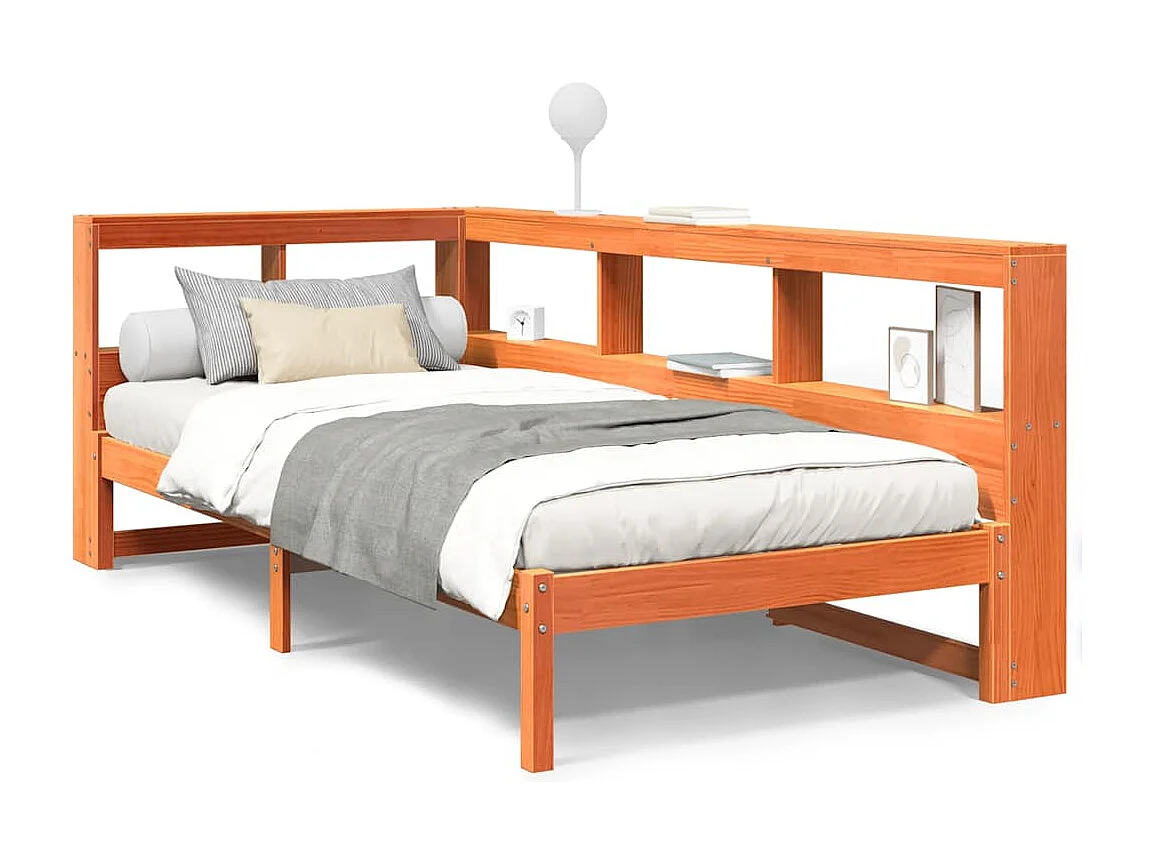 Lit bibliothèque sans matelas cire marron 75x190 cm pin massif