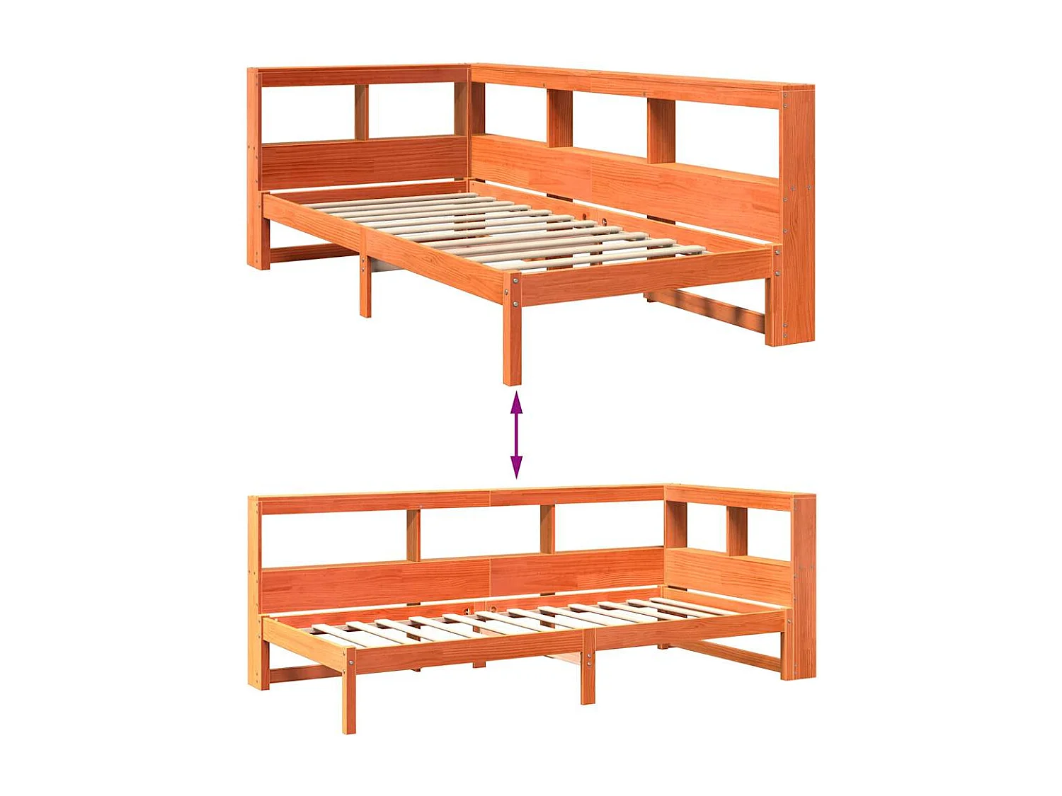 Cama com estante sem colchão 75x190cm pinho maciço castanho-mel