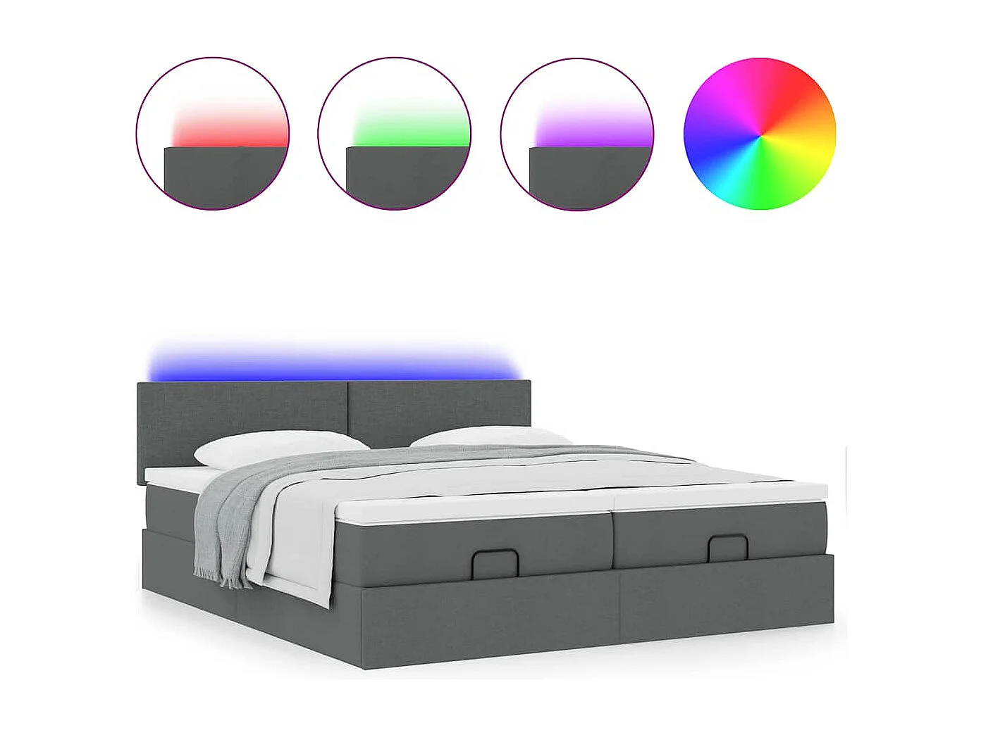 Ottoman bed met matrassen en LED's 200x200cm stof donkergrijs
