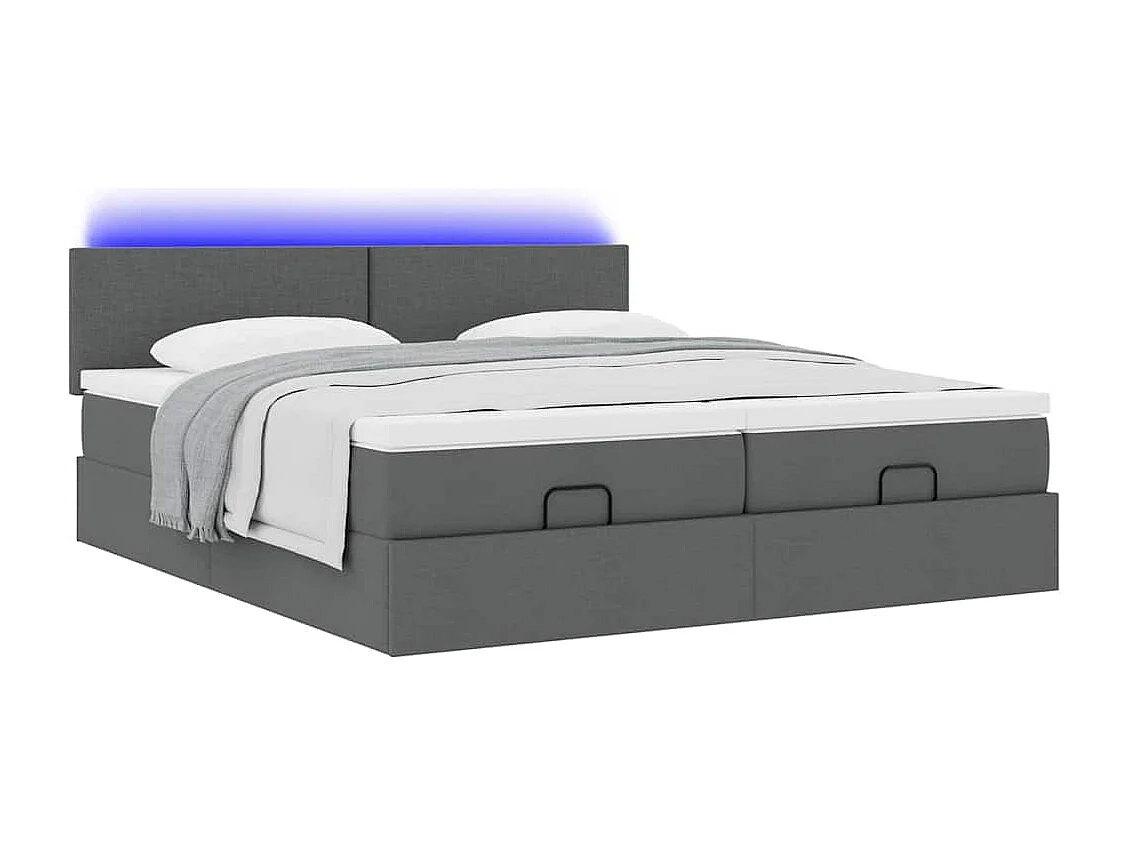 Ottoman bed met matrassen en LED's 200x200cm stof donkergrijs