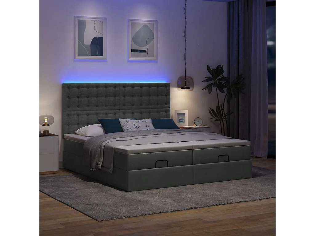 Cadre de lit ottoman avec matelas gris foncé 180x200cm tissu