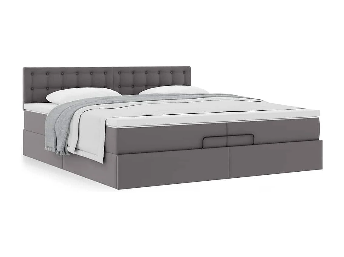 Cadre de lit ottoman avec matelas gris 200x200 cm similicuir