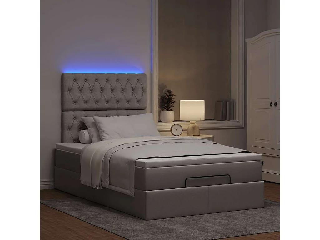 Cadre de lit ottoman avec matelas taupe 120x190 cm tissu