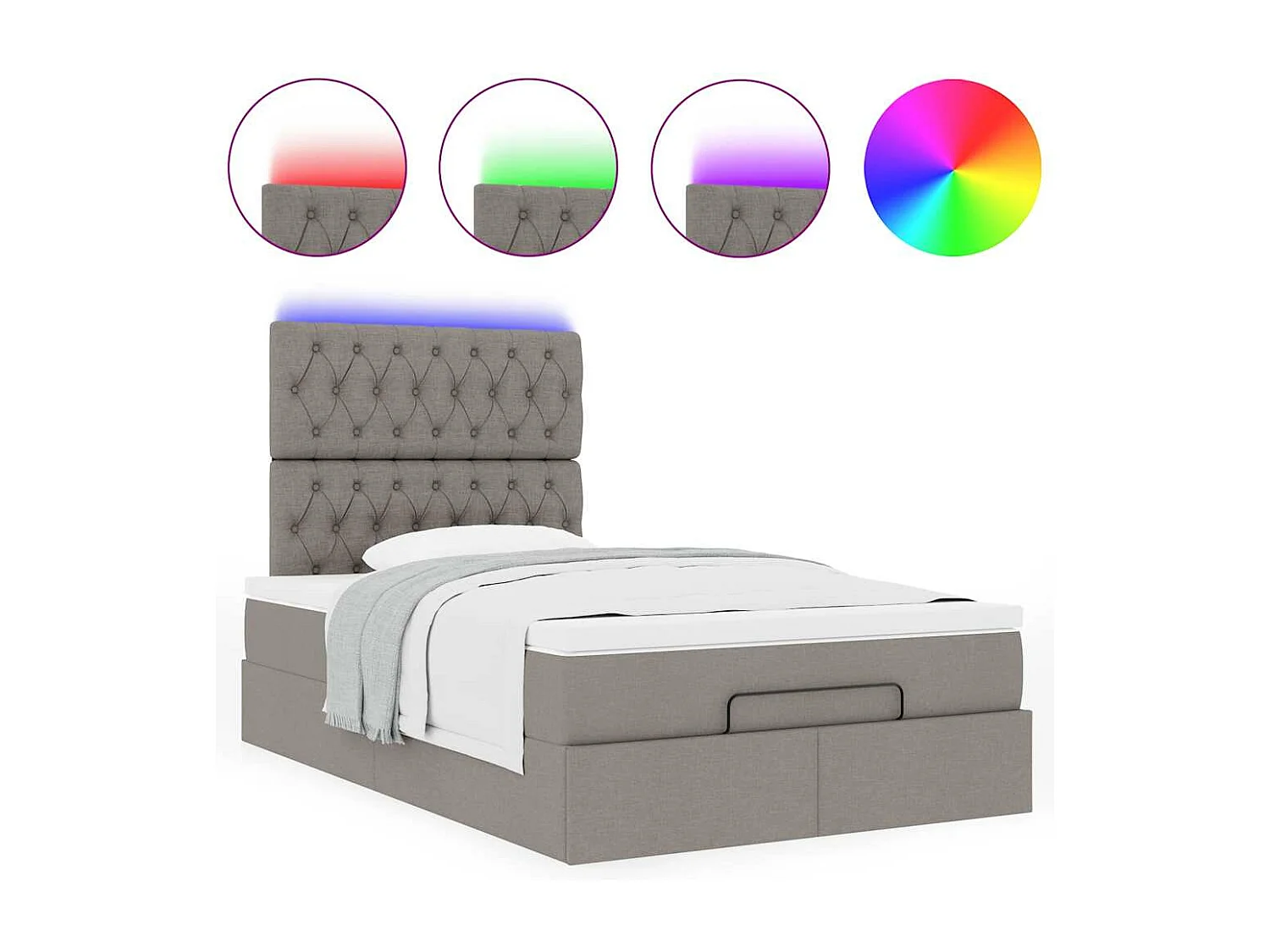 Cadre de lit ottoman avec matelas taupe 120x190 cm tissu