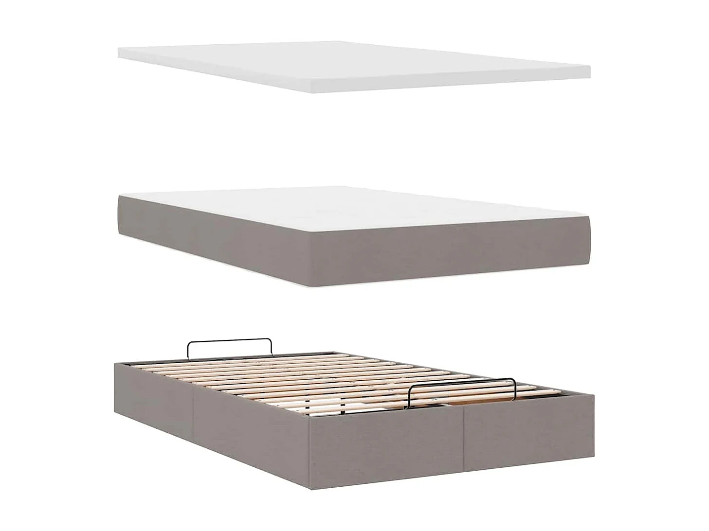 Cadre de lit ottoman avec matelas taupe 120x190 cm tissu