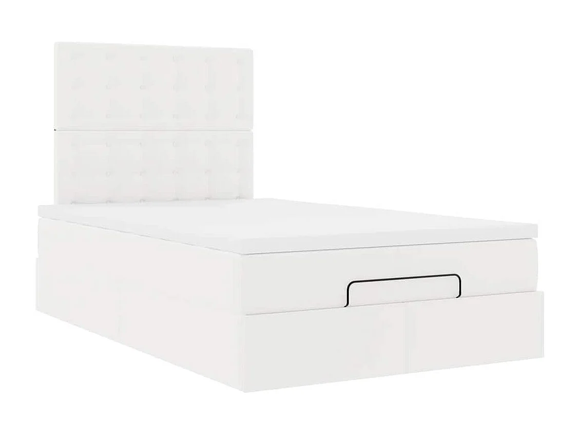 Estrutura de cama otomana com colchão branco Couro falso