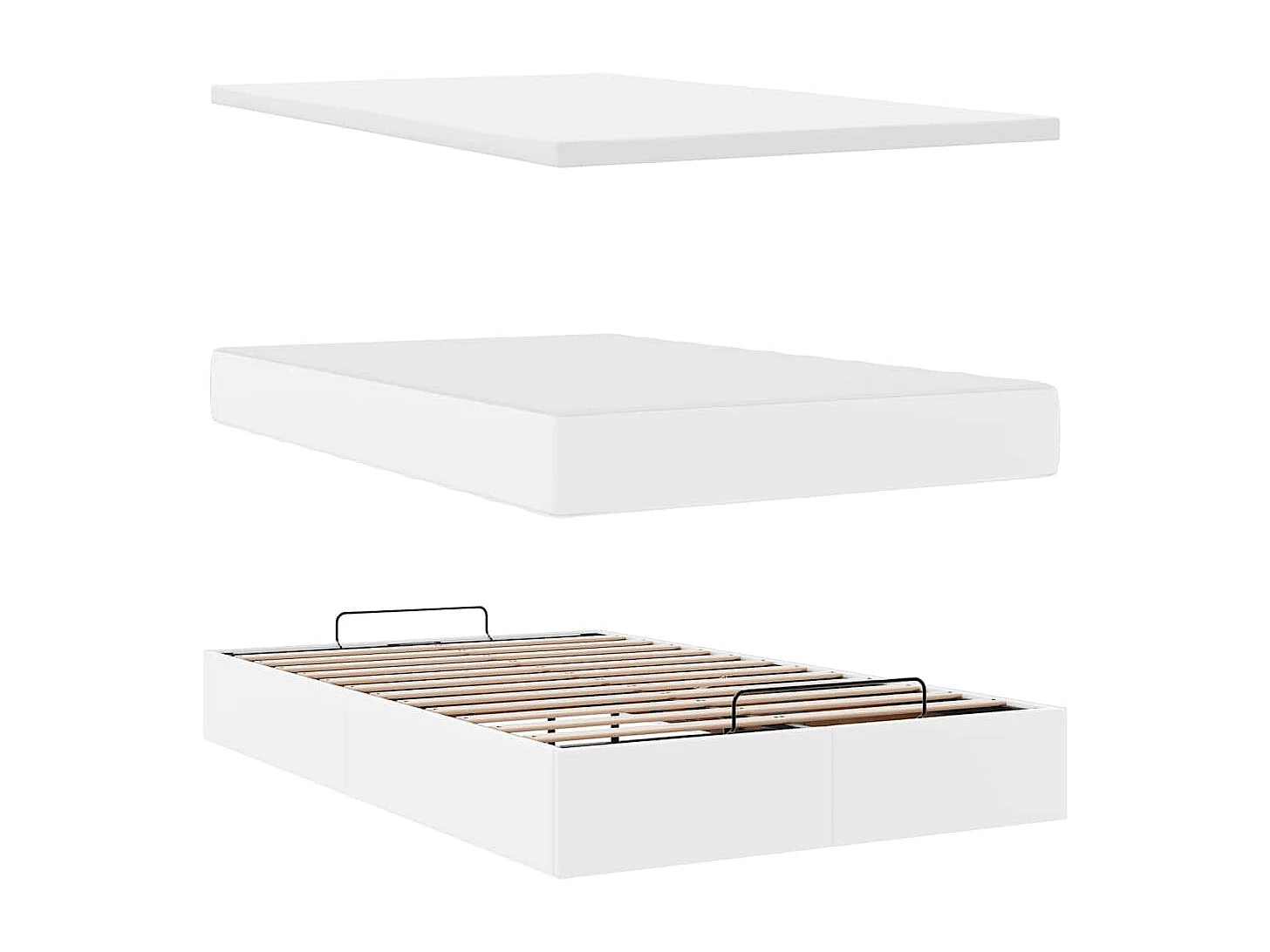 Estructura cama otomana colchón cuero sintético blanco