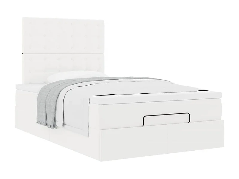 Estructura cama otomana colchón cuero sintético blanco