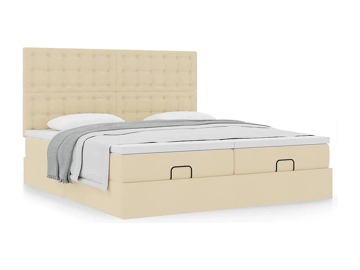 Estructura de cama otomana con colchones tela crema 160x200cm