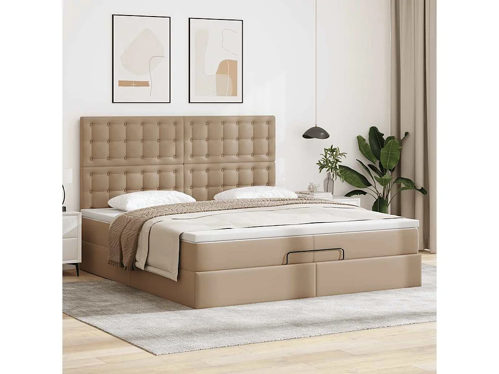 Estructura cama otomana colchones cappucino cuero sintético