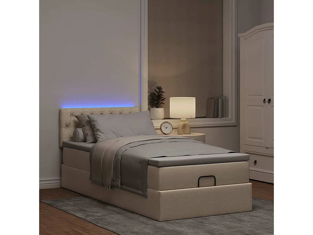 Cadre de lit ottoman avec matelas crème 90x190 cm tissu