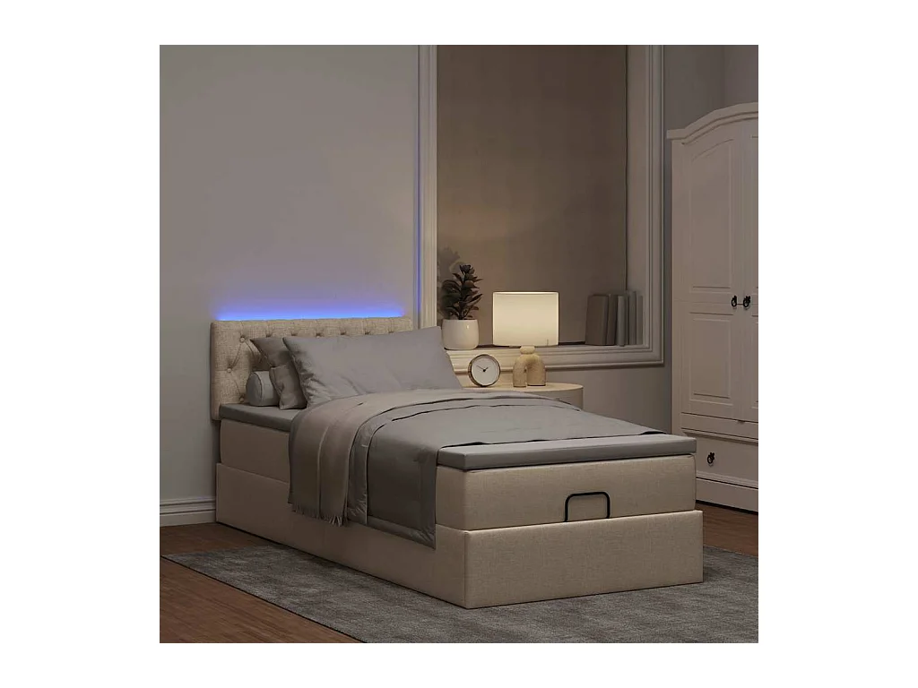 Ottoman bed met matras en LED's 90x190cm stof crèmekleurig
