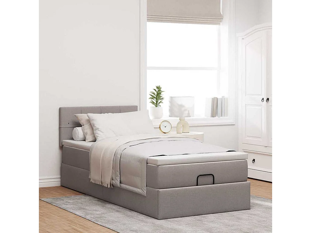 Estructura de cama otomana colchón tela gris pardo 90x190cm