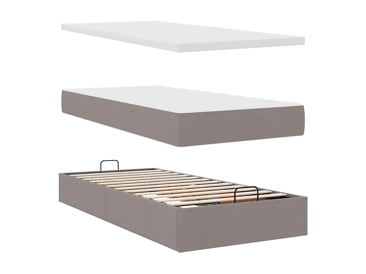 Estructura de cama otomana colchón tela gris pardo 90x190cm