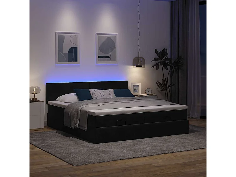 Estrutura de cama otomana com colchões 180x200cm veludo preto