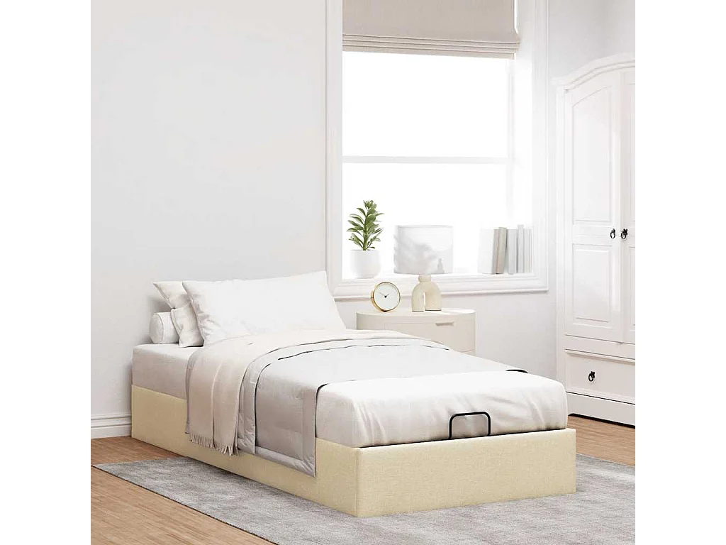Cadre de lit ottoman sans matelas crème 90x200 cm tissu