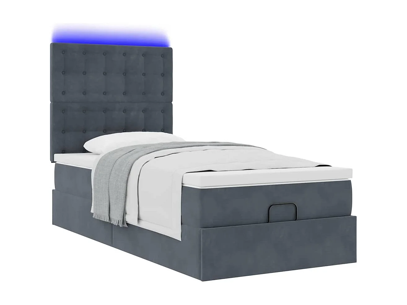 Cadre de lit ottoman avec matelas gris foncé 90x190 cm velours