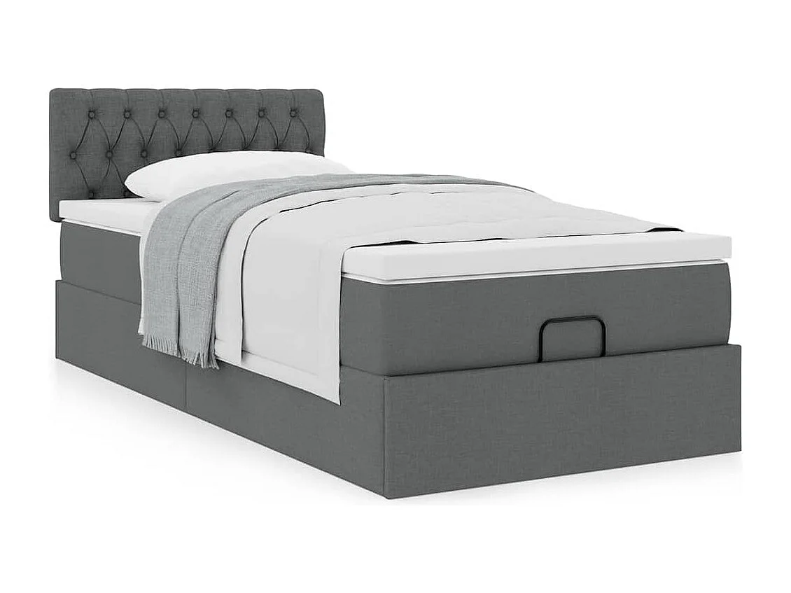 Cadre de lit ottoman avec matelas gris foncé 90x190 cm tissu