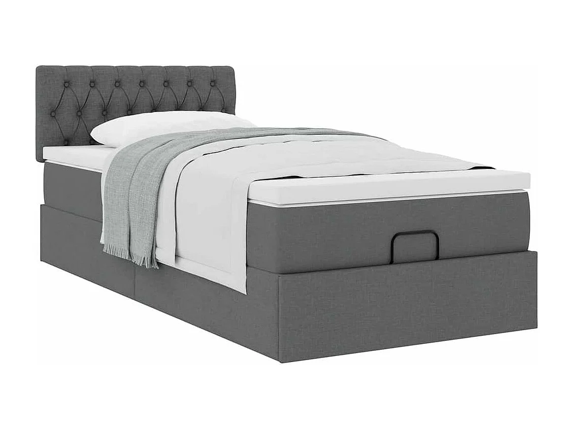Cadre de lit ottoman avec matelas gris foncé 90x190 cm tissu
