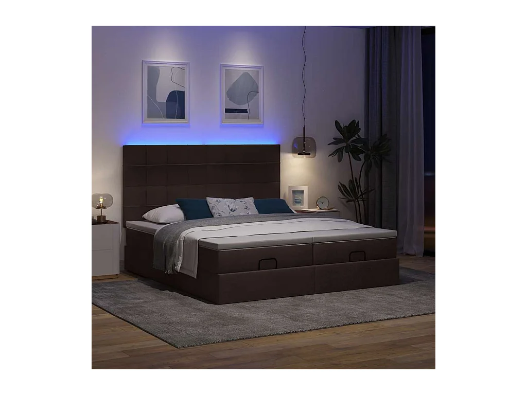 Cadre de lit ottoman avec matelas marron foncé 180x200 cm tissu