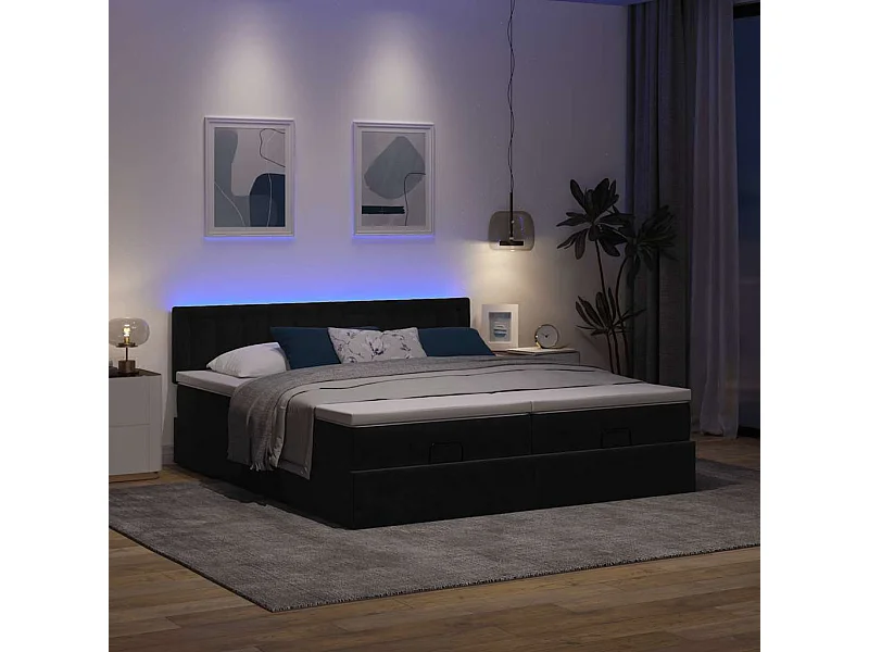 Cadre de lit ottoman avec matelas noir 180x200cm velours
