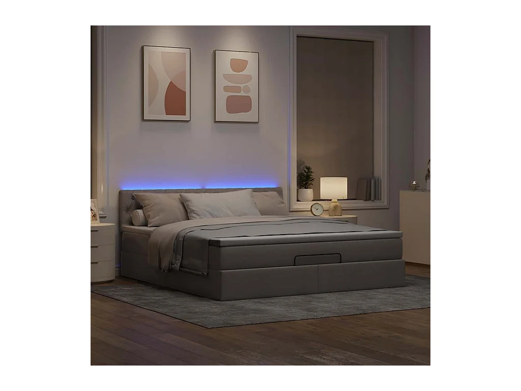 Cadre de lit ottoman avec matelas taupe 160x200 cm tissu